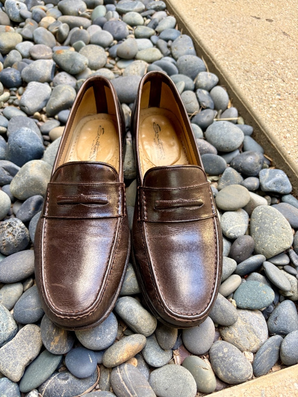 Mens Santoni Dark Brown Penny Loafers